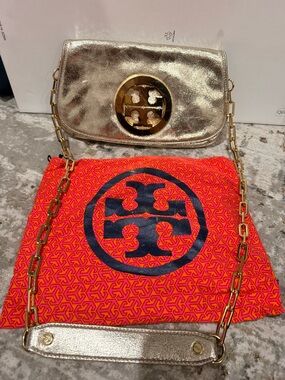 Tory Burch Metallic Gold Logo Chain Crossbody